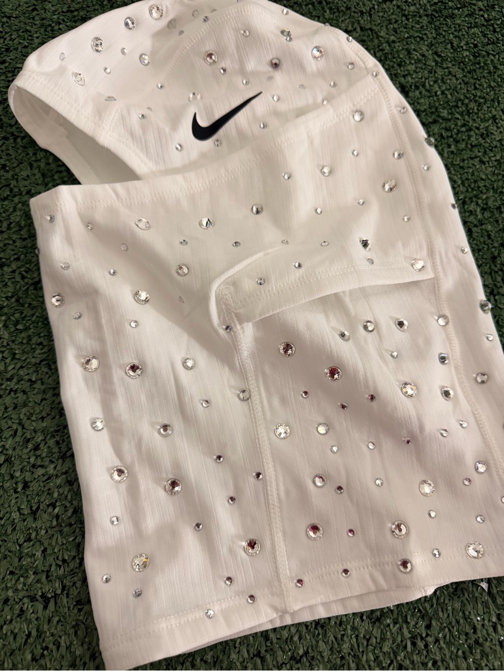 White Nike Ski Mask Balaclava With Rhinestone custom